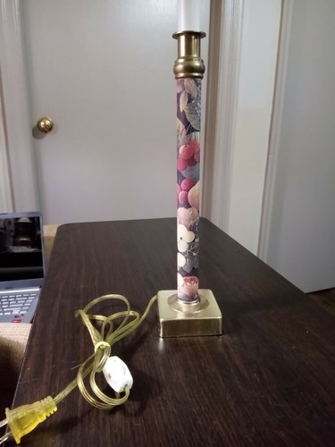 Table Lamp Vintage Candlestick Fruit Leaf Vinyl Covered Metal Base 16" Tall - Picture 6 of 7