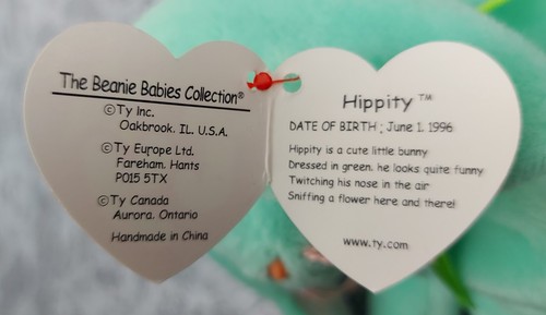 Ty Hippity Bunny Rabbit Green Easter 9" Plush Stuffed Plushie Beanie Doll 1996 - Picture 13 of 16