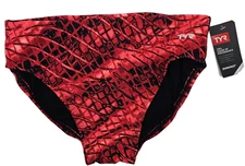 New TYR Plexus Allover Red Racer Mens 34 Swimsuit Briefs Trunks