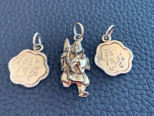 Set x3 Antique Gold Tone Albert Pocket Watch Chain Chinoiseries Fob Pendant 1920