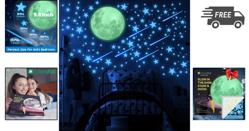 Glow in The Dark Stars Moon Wall Decal Kids Nursery Space Room Decor - Bild 2 von 8