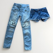 Lot of 2 Girls Size 8 Denim Jeans Shorts Justice RSQ Bundle