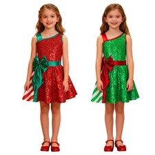 Girls Leotard Santa Claus Dresses Carnival Dancewear Party Dress Bowknot Dance