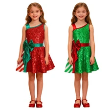 Girls Leotard Santa Claus Dresses Carnival Dancewear Party Dress Bowknot Dance