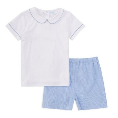Edgehill Collection Piped Collar Knit Top Gingham Shorts Set Baby Boy Sz 3 Mos