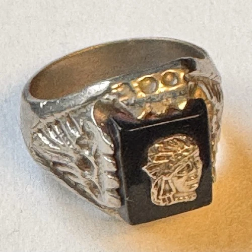 Vintage Silver Native American Chief Signet Mexican Biker Ring Size 11