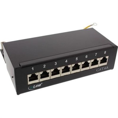InLine 76808S Patchfeld Patchpanel Cat 6A 8-fach Tisch- Wand-Montage schwarz