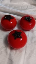 3 Blown Glass Tomatoes Decorative Art Murano Style Vegetables Fruit 3"x4" EUC