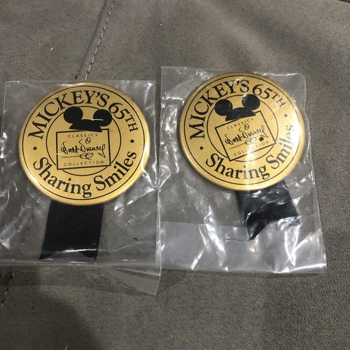 Mickey's 65th Sharing Smiles Cast Member Pin Back Button X2 - Picture 1 of 5
