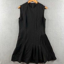 Theory Pleated Day Mini Dress 8 Black Admiral Crepe Sleeveless Hourglass A-Line