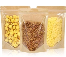 4.72×7.87" 100 PCS Resealable Bags, Stand Up Kraft Bags with Window Clear Front 