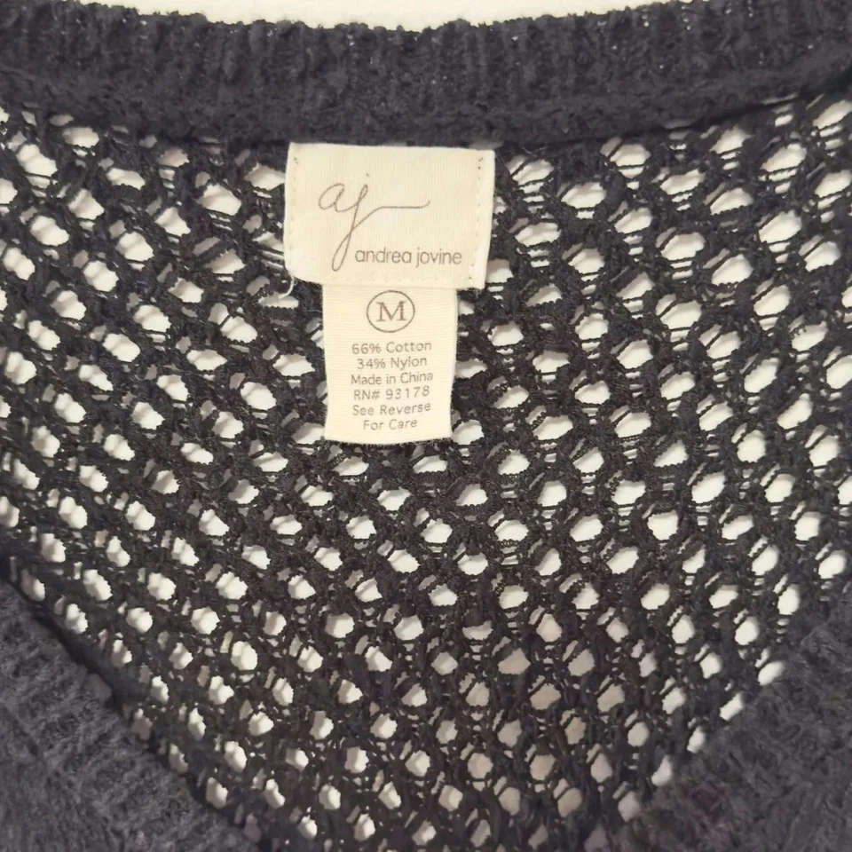 Camisa Suéter Andrea Jovine Negra Algodón Tejido Abierto Cuello en V Manga 3/4 Malla M Foto 2 de 4