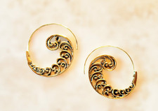 Gold Tone Hoop Earrings Tribal Spiral Circle Boho Jewelry