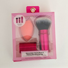 Retractable Kabuki Brush Makeup Blending Sponge Set, Pink Retractable Design