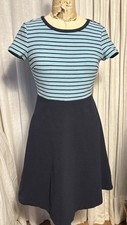 Talbots Womens Turquoise Navy Stripe Ribbed Knit S Sleeve Dress Sz S/P Pre-owned