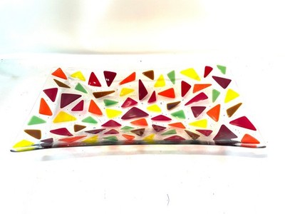 Art Glas Schale Fused Glass Schmelzglas Geometrisch bunte, Dreiecke