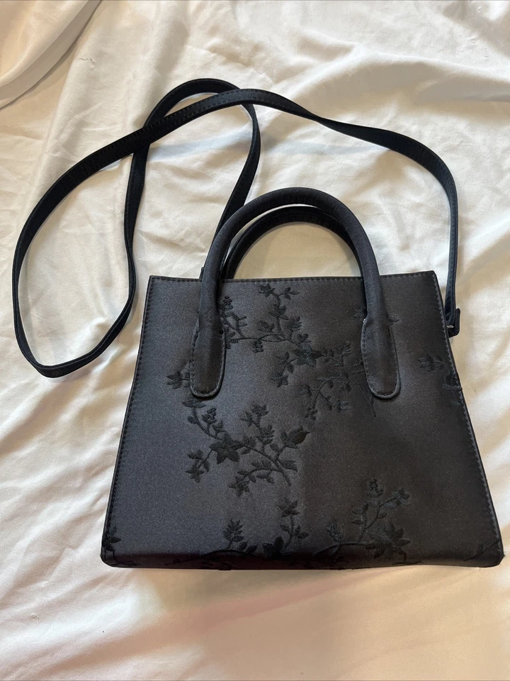 NINE WEST Tela Floral Negro Noche Formal Bolso Cartera Bolso de Mano Boda Cóctel Foto 3 de 4