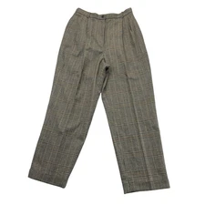 Embassy Row Pants Womens 14P Petite Brown Plaid  Pure Wool Line Pleated