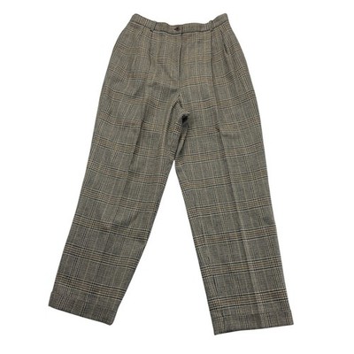 Embassy Row Pants Womens 14P Petite Brown Plaid  Pure Wool Line Pleated