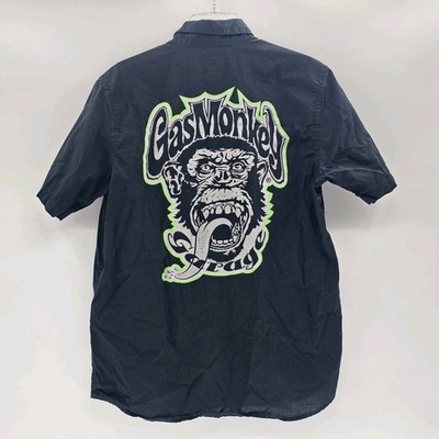 Gas Monkey Mechanic Garage Button Up Work Shirt Men s Large Black Dallas Texas