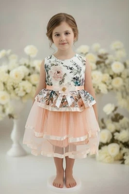 Mädchenkleid festlich mit Schleppe, Tüll, Blumenkleid, Neu Gr. 104, 110, 116 - Bild 1 von 4