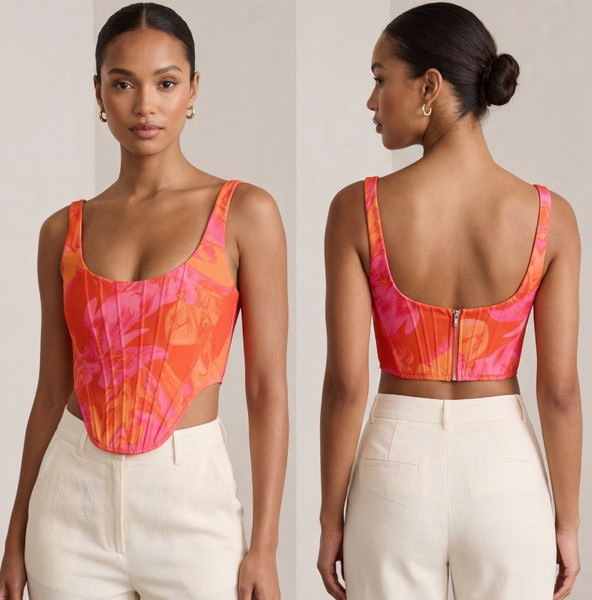 White Fox Boned Top Size S Corset Crop Colourful Orange Party Travel Function