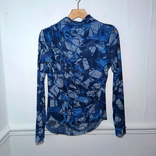 Cable And Gauge Womens Blue Top Size M UK 8 10 Ruched High Neck Print Corporate