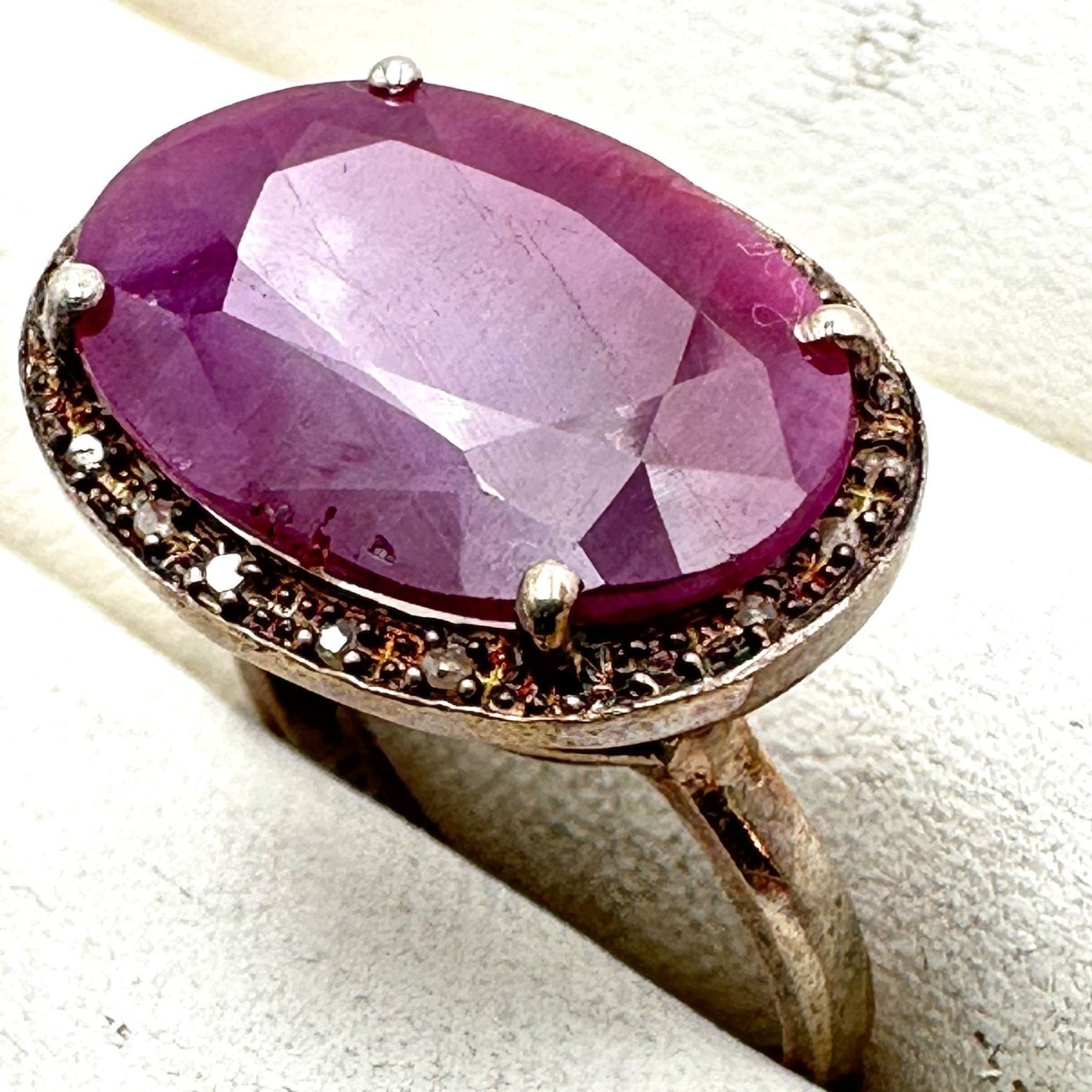 Large Ruby Diamond Sterling Silver Statement Ring… - image 2