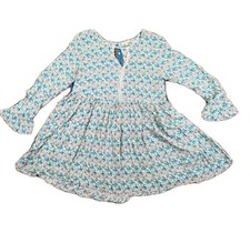 Kori America Boho 100% Rayon Fit & Flare Tunic Dress Blue Floral Womens L EUC