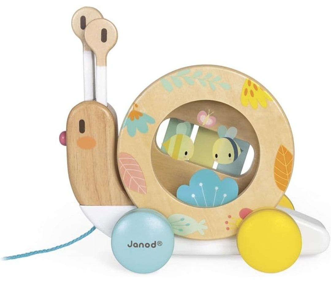 Janod Pure Pull-Along Snail Wooden Educational Musical Activity Toy 12M+ NEW