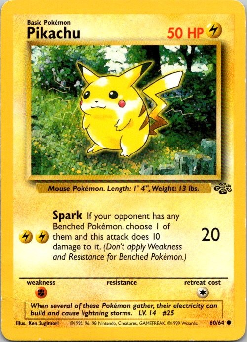 Pikachu 60/64 Common Jungle Pokemon Unlimited Moderately Played