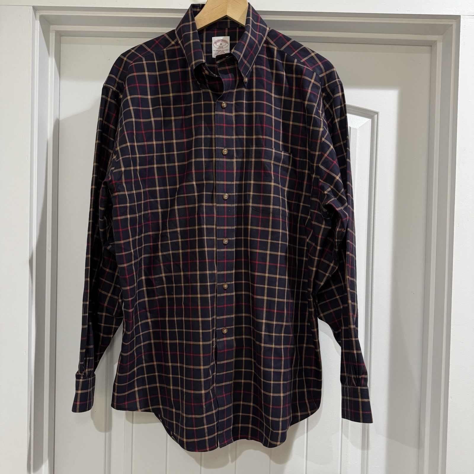 Brooks And Brothers Casual Plaid Button Down Mens Medium 90s Minimalist Farmer