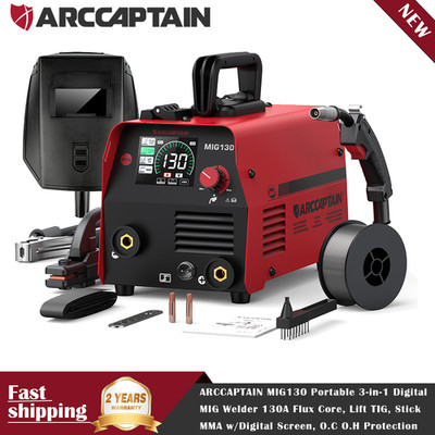 ARCCAPTAIN MIG130 Portable 3-in-1 Digital MIG Welder 130A Flux Core Lift TIG MMA