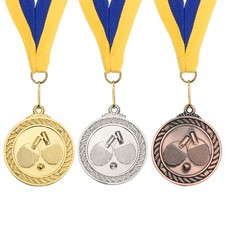 2" Ping Pong Medals Table Tennis Award Medals Set with Ribbon Blue Yellow 3pcs