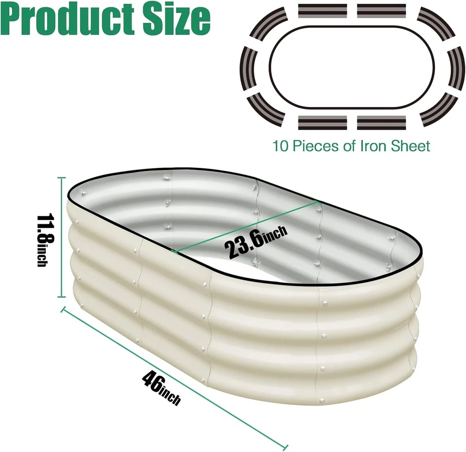 Camas de jardín ovaladas duraderas resistentes al óxido - Macetas de metal blanco, juego de 2, 46" Foto 4 de 4