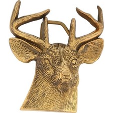 New Brass Deer Buck Stag Hunter Hunting Whitetail 1970s NOS Vintage Belt Buckle
