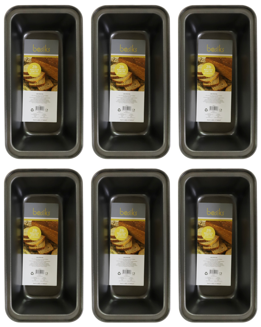 6x basiks Non-Stick Steel Loaf Bread Cake Baking Kitchen Oven Pan Tin Tray 2Lb