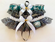 NFL Philadelphia Eagles black Lace White Satin Ribbon Wedding Garters Set.