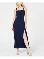 TEEZE ME Womens Spaghetti Strap Square Neck Midi Formal Wrap Dress