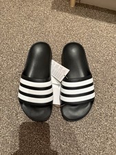 Image of Adidas Black Adilette Style Slide Sandals – Triple Stripe Comfort