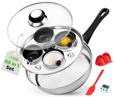 NutriChef Egg Poacher Pan Set -with Accessoreis -  Silver