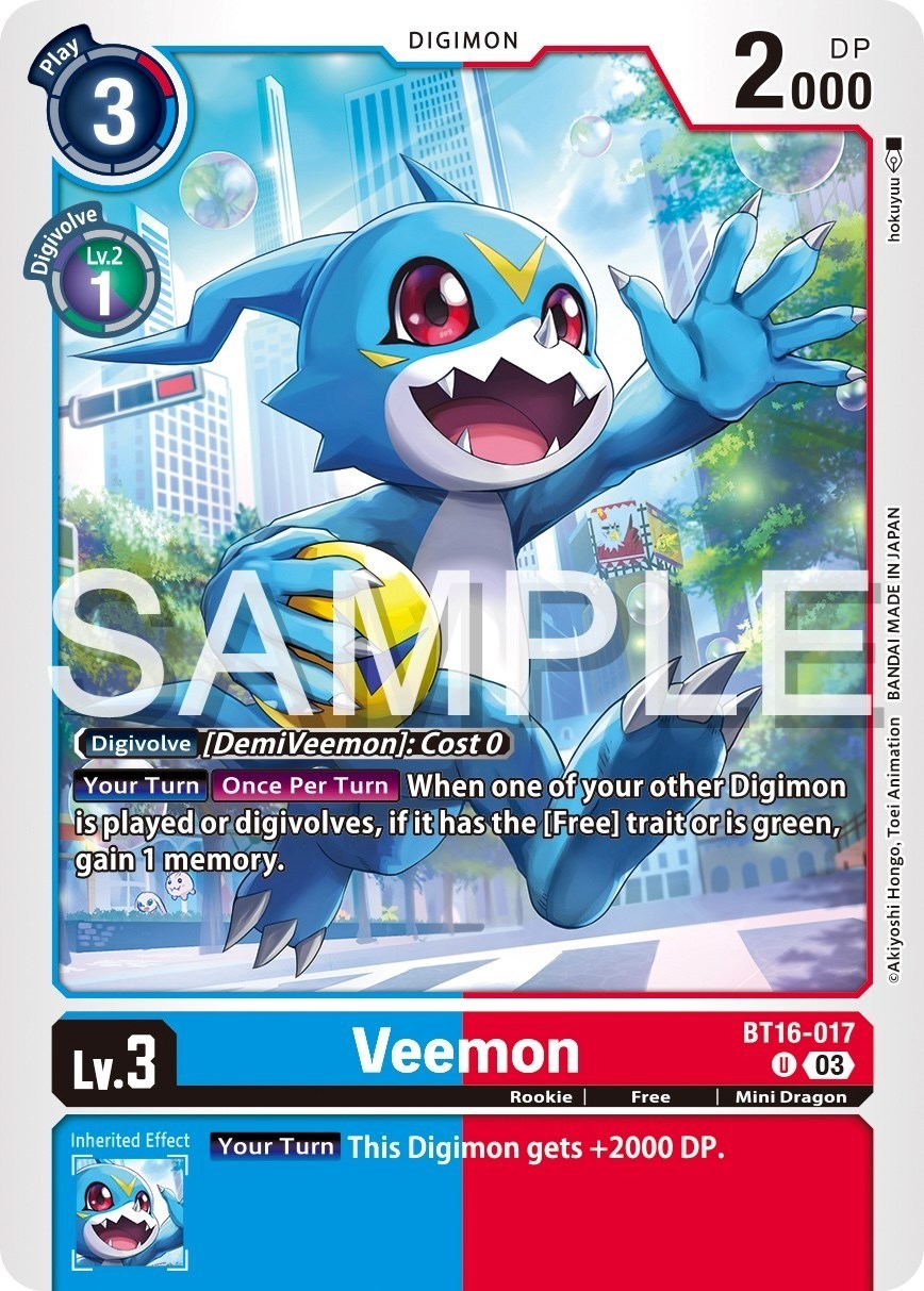 Veemon BT16-017 U Digimon Card NM