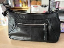 Marks & Spencer Black Leather Shoulder Bag Zip Pocket Soft Leather Handbag