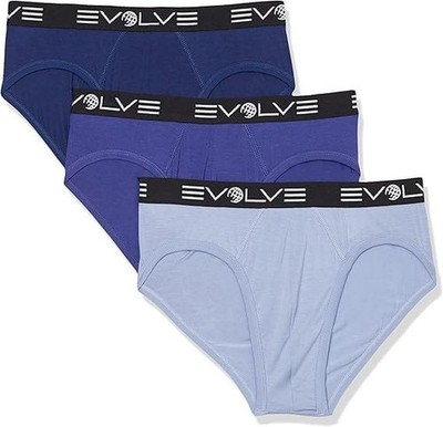 EVOLVE Mens Luxe No Show Briefs 3-Pack Stretch Viscose Moisture Wicking NEW