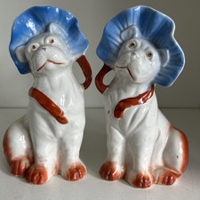 Antique Pug Dog Figurines Wearing Bonnets
