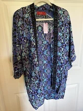 Anthropologie TIGERLILY Black Floral Embroidered Duster Kimono Jacket Small NWT