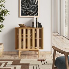 Oak Cupboard Sideboard Cabinet Linea Slatted Storage Unit Curved Scandinavian