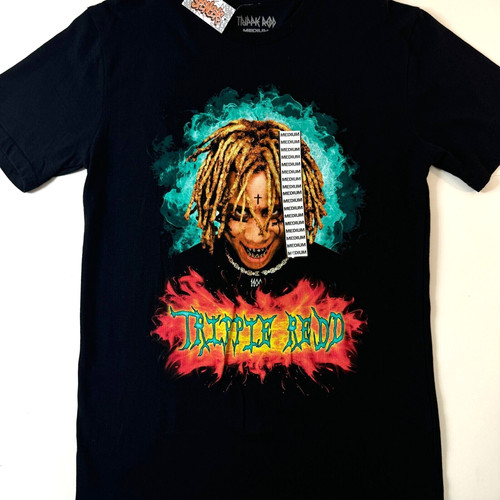 Trippie Redd T-Shirt Men's Size Medium Black Flames 1400 Rap Tee NEW