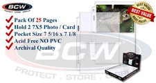 25 BCW 2 Pocket Pages For 5x7 Photos / Cards / Currency Note Archival Safe Sheet
