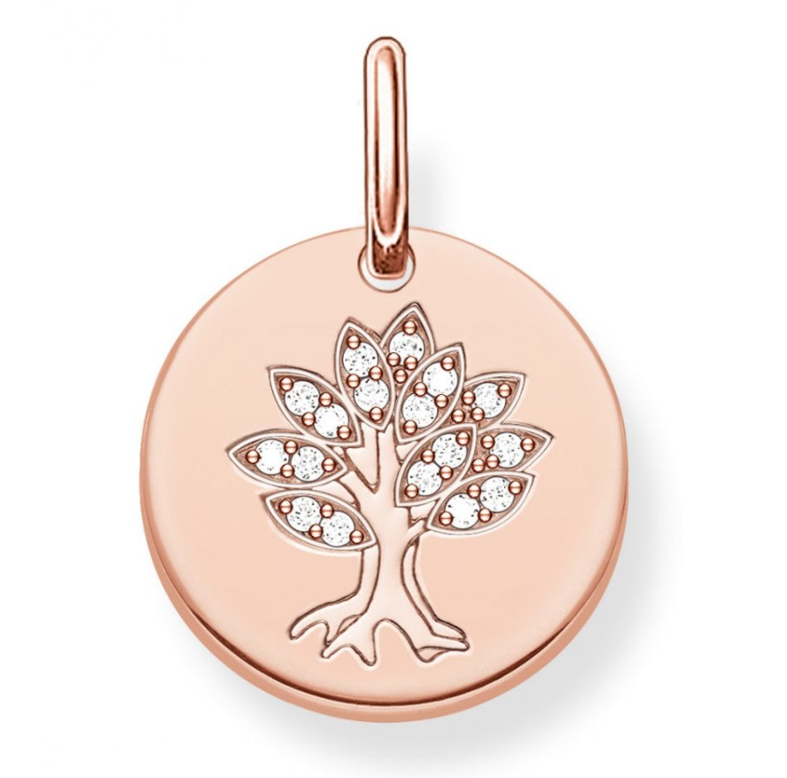 THOMAS SABO ROSE GOLD TREE DISC CUBIC NECKLACE STIRLING SILVER